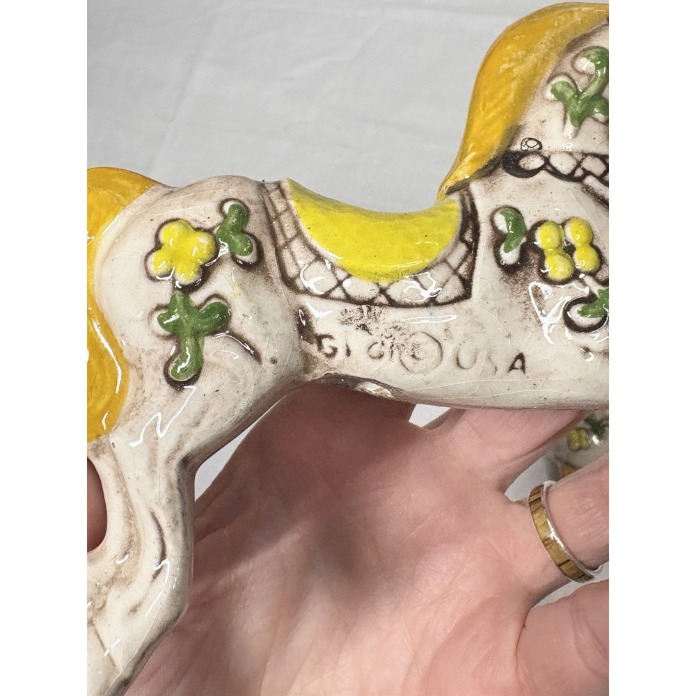 Lot 4 Vintage Gigi USA Ceramic‎ Horse Ornaments 3D Hand Painted Red Yellow Retro - Picture 12 of 15